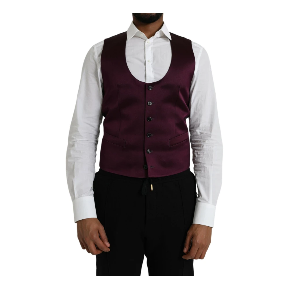 Dolce & Gabbana Maroon Zijden Formele Waistcoat Jurk Brown Heren