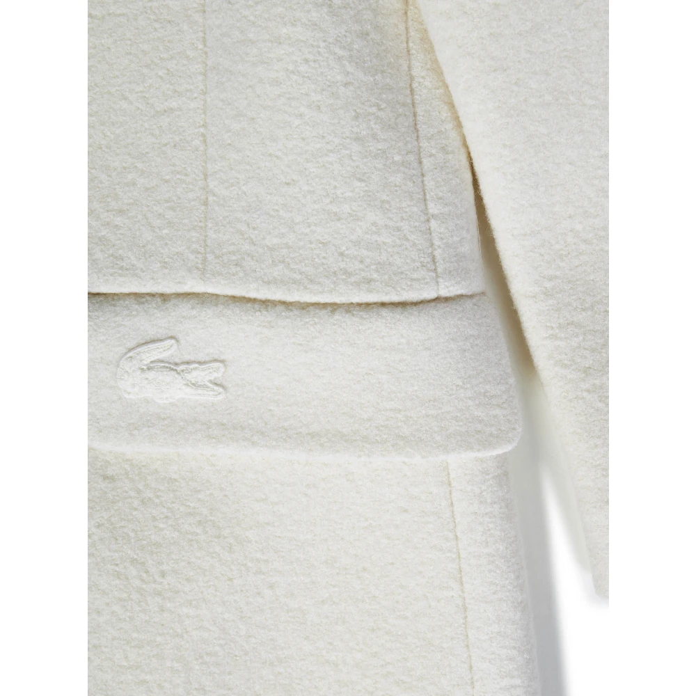 Lacoste Beige Bouclé Wollen Jas Aw24 White Dames