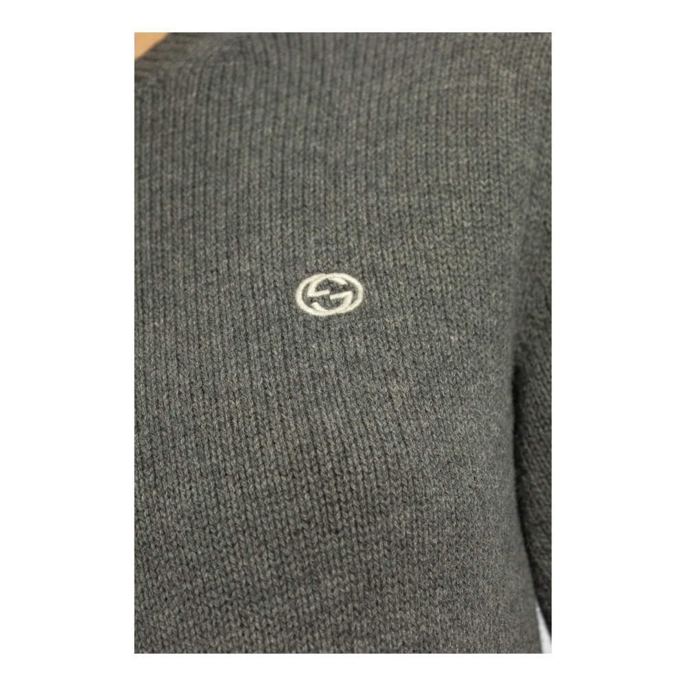 Gucci Basiswol Kasjmier Trui Wit Logo Gray Dames