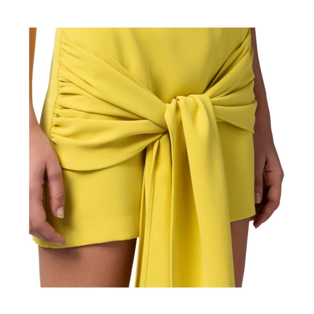 Elisabetta Franchi Gele Mini Rok met Draperie en Metalen Bedel Detail Yellow Dames
