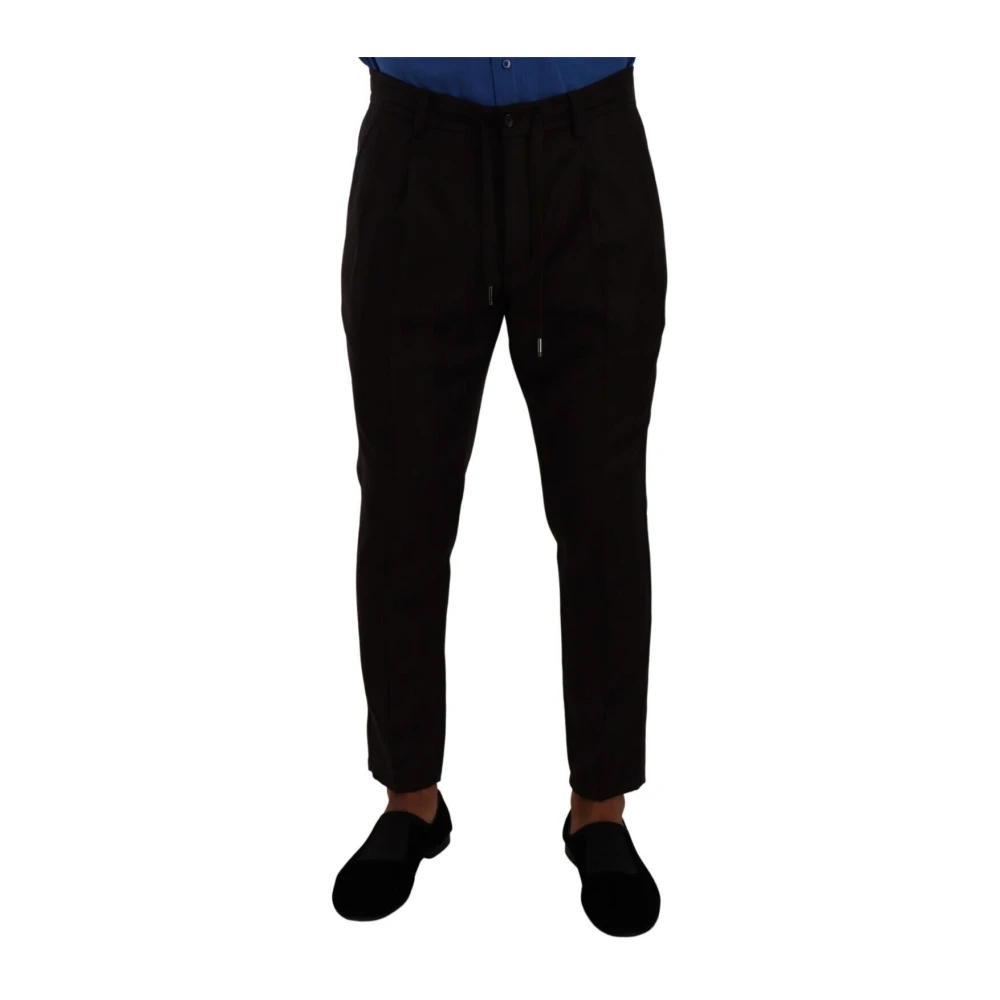 Dolce & Gabbana Men's Brown Burgundy Wool Jogger Trousers - Slim-Fit Trousers - M - Trousers