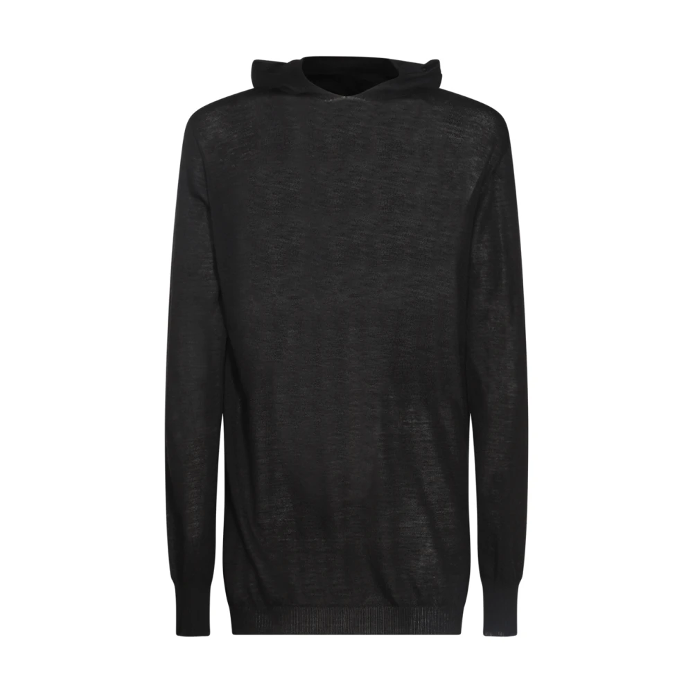 Rick Owens Zwarte Wollen Gebreide Hoodtruien Black Heren