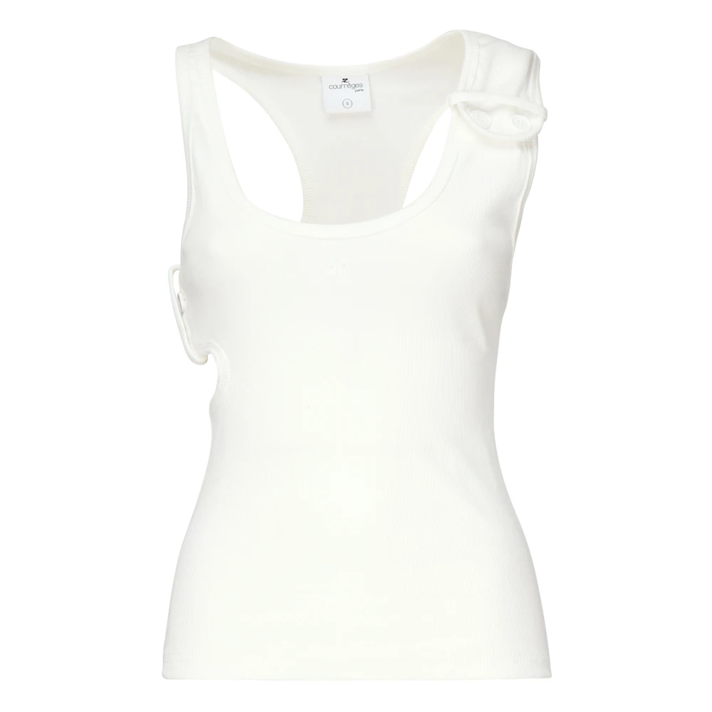 Courrèges Witte Rib Tank Top Knoop Schouder White Dames