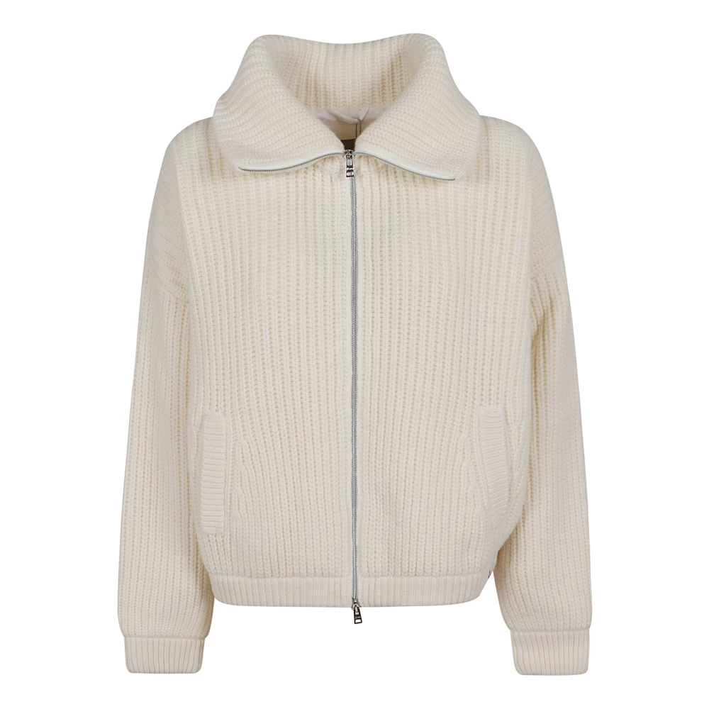 Herno Wollen Cardigan met Cob Stitch White Dames