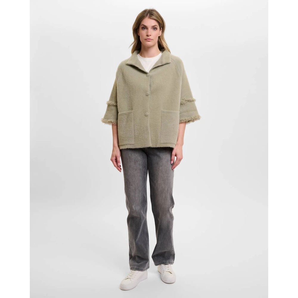 Rino&Pelle Sweatshirt met Cape en Franjes Beige Dames