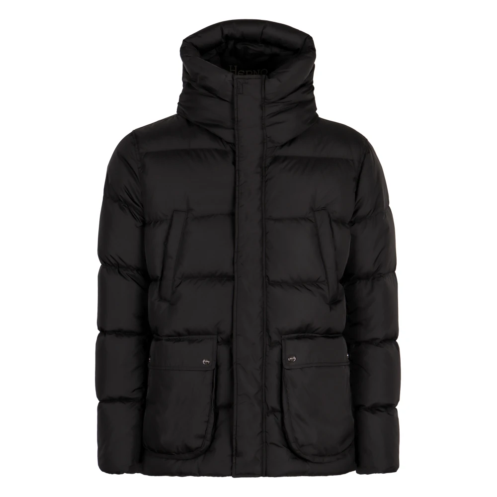 Herno Nylon Down Jacket met Opstaande Kraag Black Heren