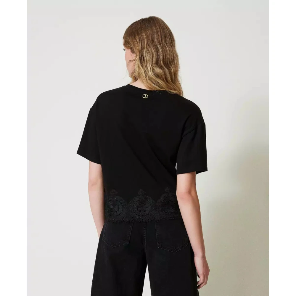 Twinset Geknipte Kant T-shirt met Macramé Black Dames