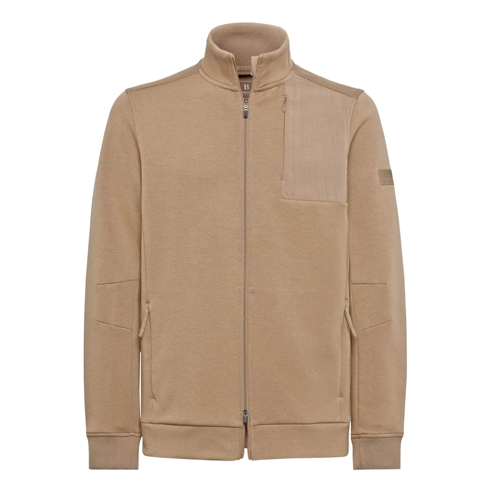 Boggi Milano Full-Zip Hoodie in Lichtgewicht Katoenen Scuba-Mix Beige Heren
