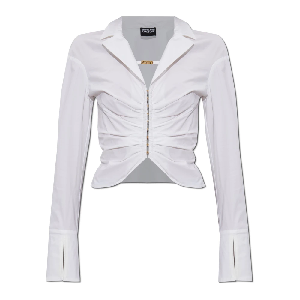Versace Jeans Couture Katoenen shirt met drapering White Dames
