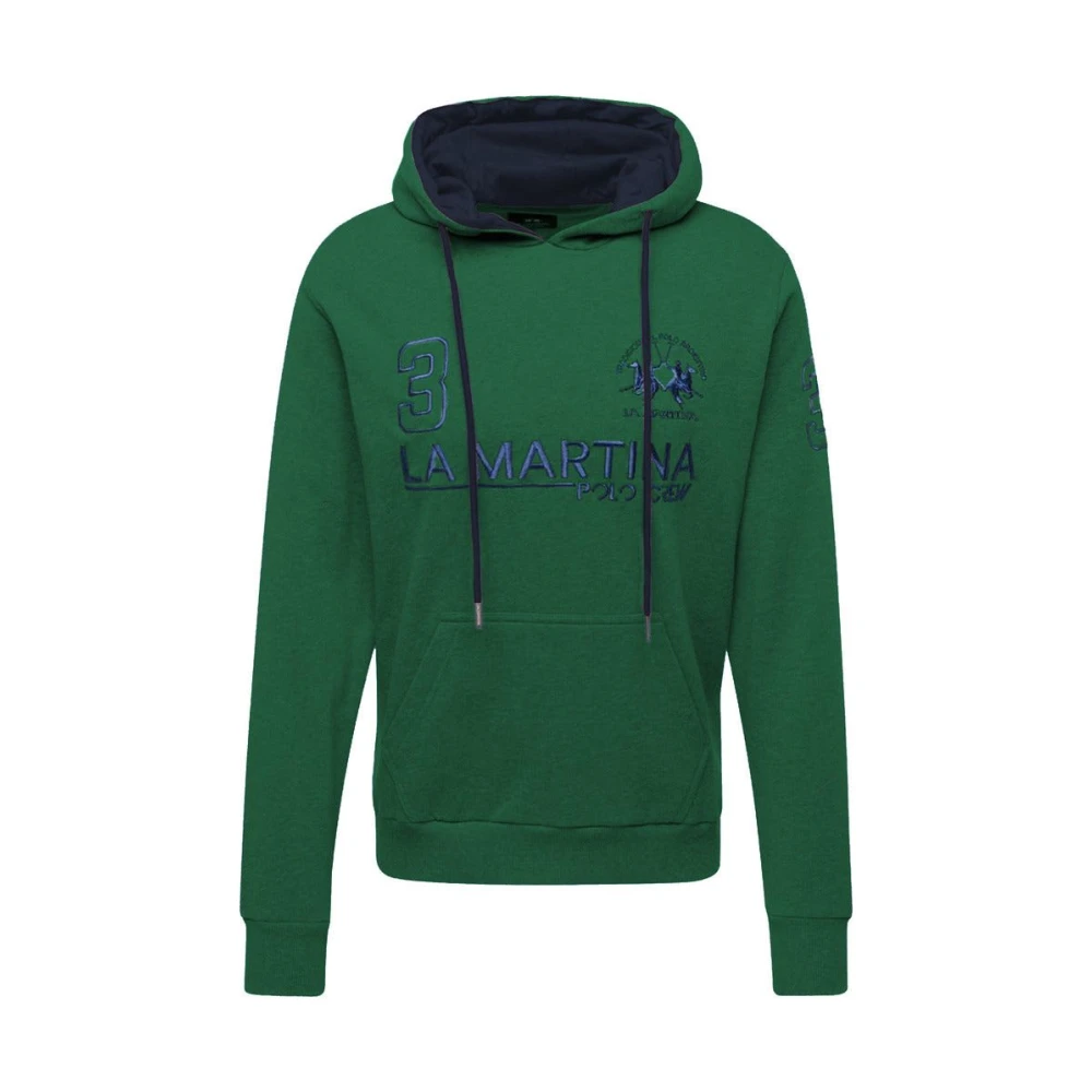 LA MARTINA Hoodie met voorzak en logo Green Heren