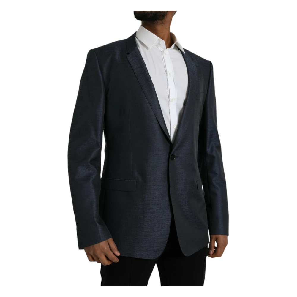 Dolce & Gabbana Blauwe Wollen Jas Gold Single-Breasted Blazer Blue Heren