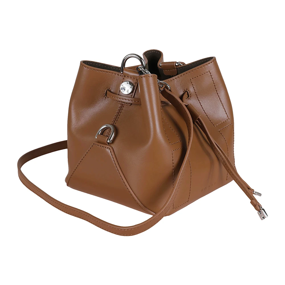 Hogan Leren Bucket Tas met Charm Sluiting Brown Dames