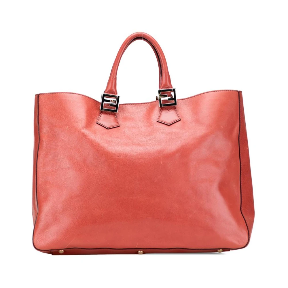 Fendi Vintage Women's Orange Pre-Owned Leather Carryall Tote Bag