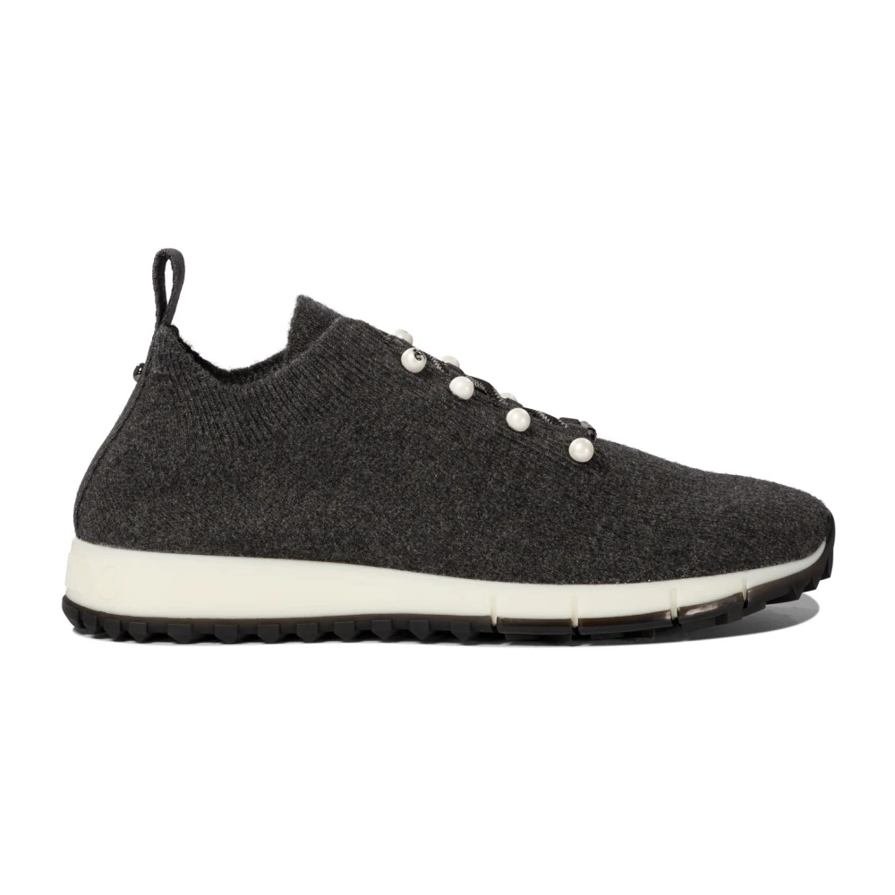 Jimmy Choo Grijze Sneakers met Parel Eyelets Dames Schoenen Grijs