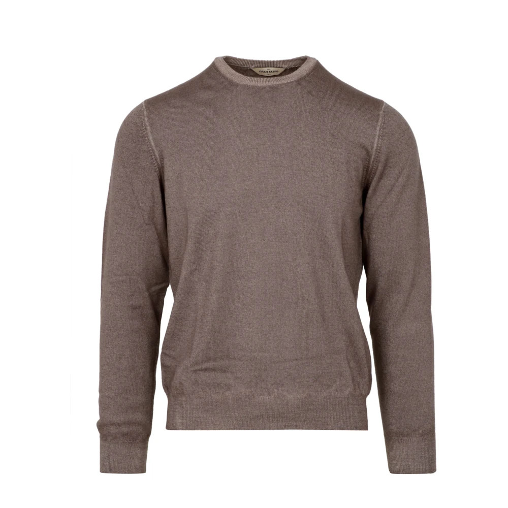 Gran Sasso Geribbelde wollen trui met ronde hals Brown Heren