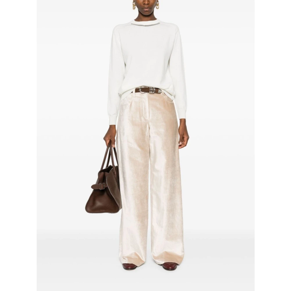 BRUNELLO CUCINELLI Fluwelen Wijde Pijp Broek Beige Dames