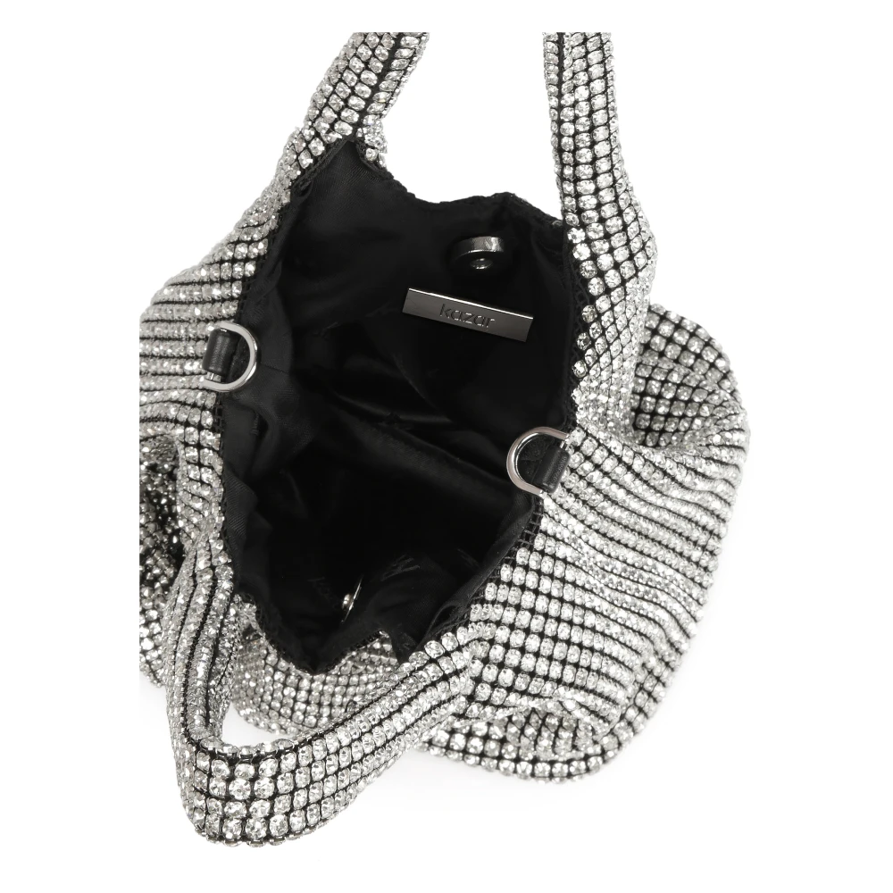 Kazar Glanzende handtas met zirkonen en 3D-bloemen Gray Dames