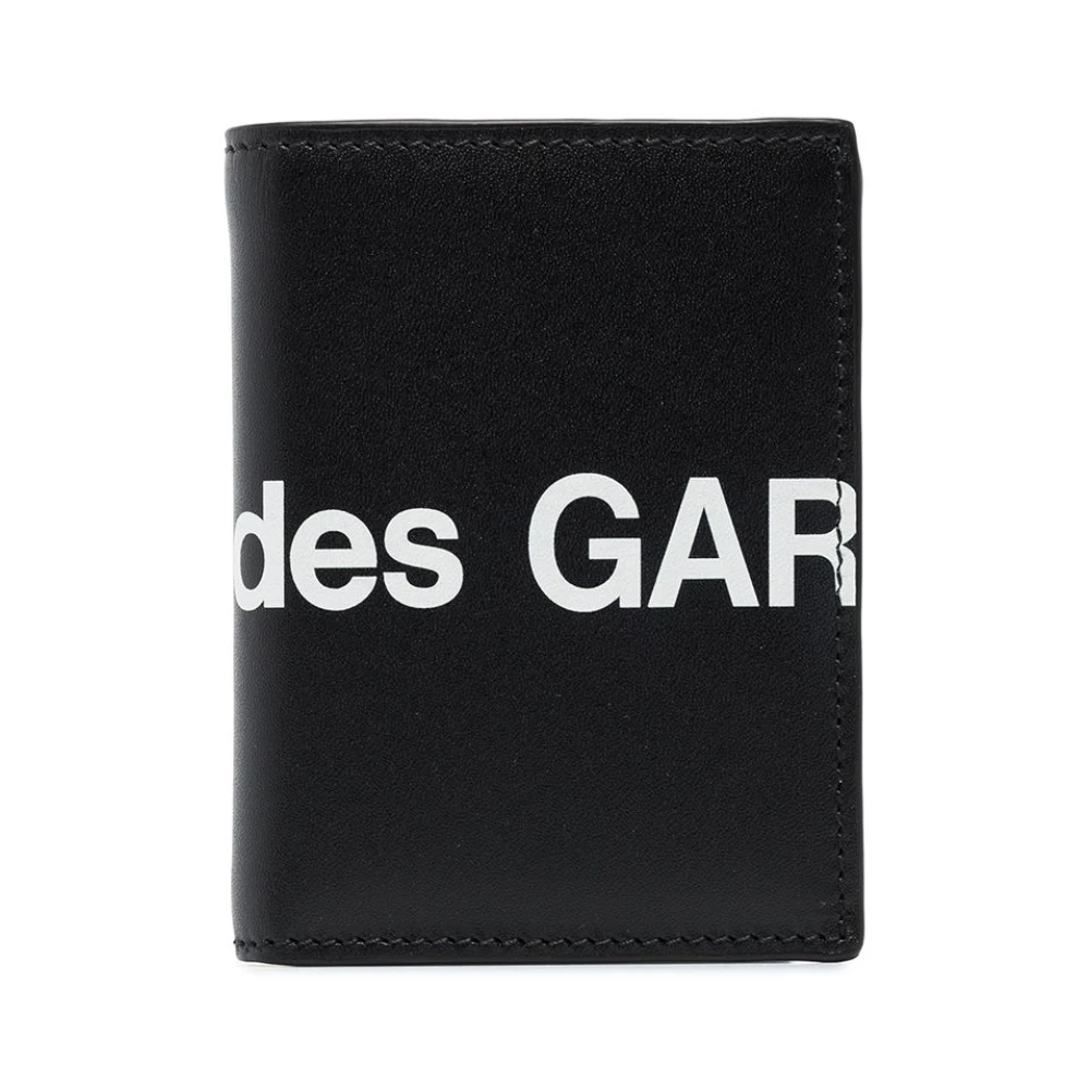 Comme des Garçons Zwarte Leren Bifold Portemonnee Logo Print Black Heren