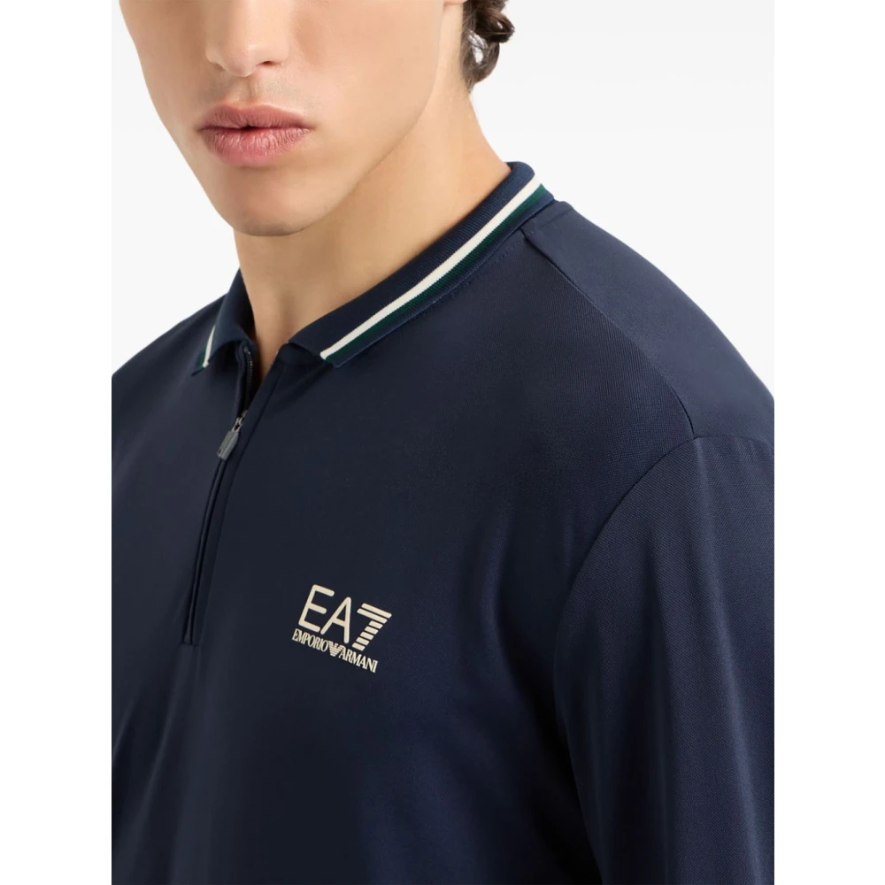 Emporio Armani EA7 Blauw Logo Print Poloshirt Blue Heren
