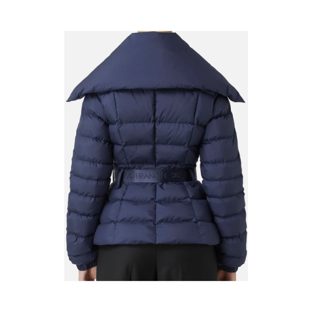 Elisabetta Franchi Blauwe Donsjas met Brede Kraag Blue Dames