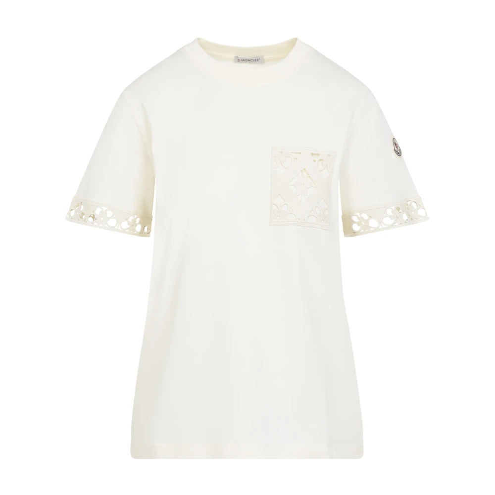 Moncler Women's Beige T-Shirts, S, Natural White Cotton Short Sleeves T-Shirt