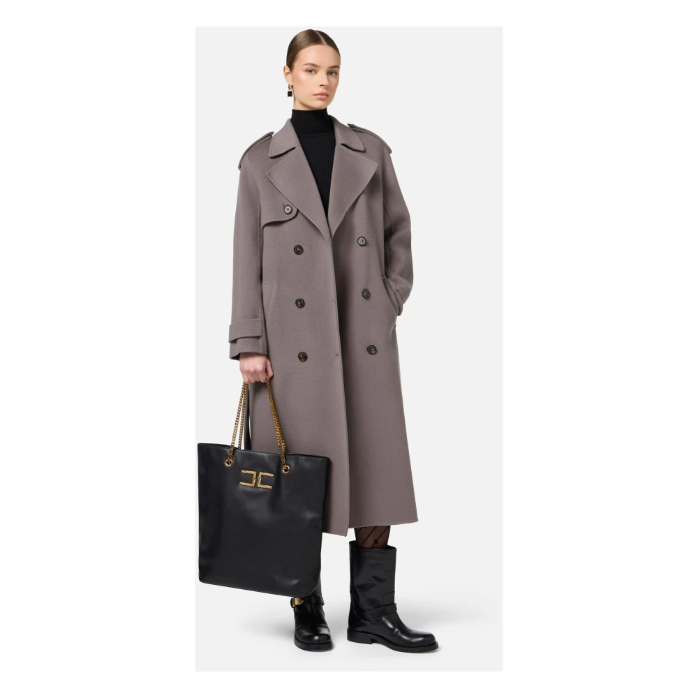 Elisabetta Franchi Wollen Trenchcoat Gray Dames