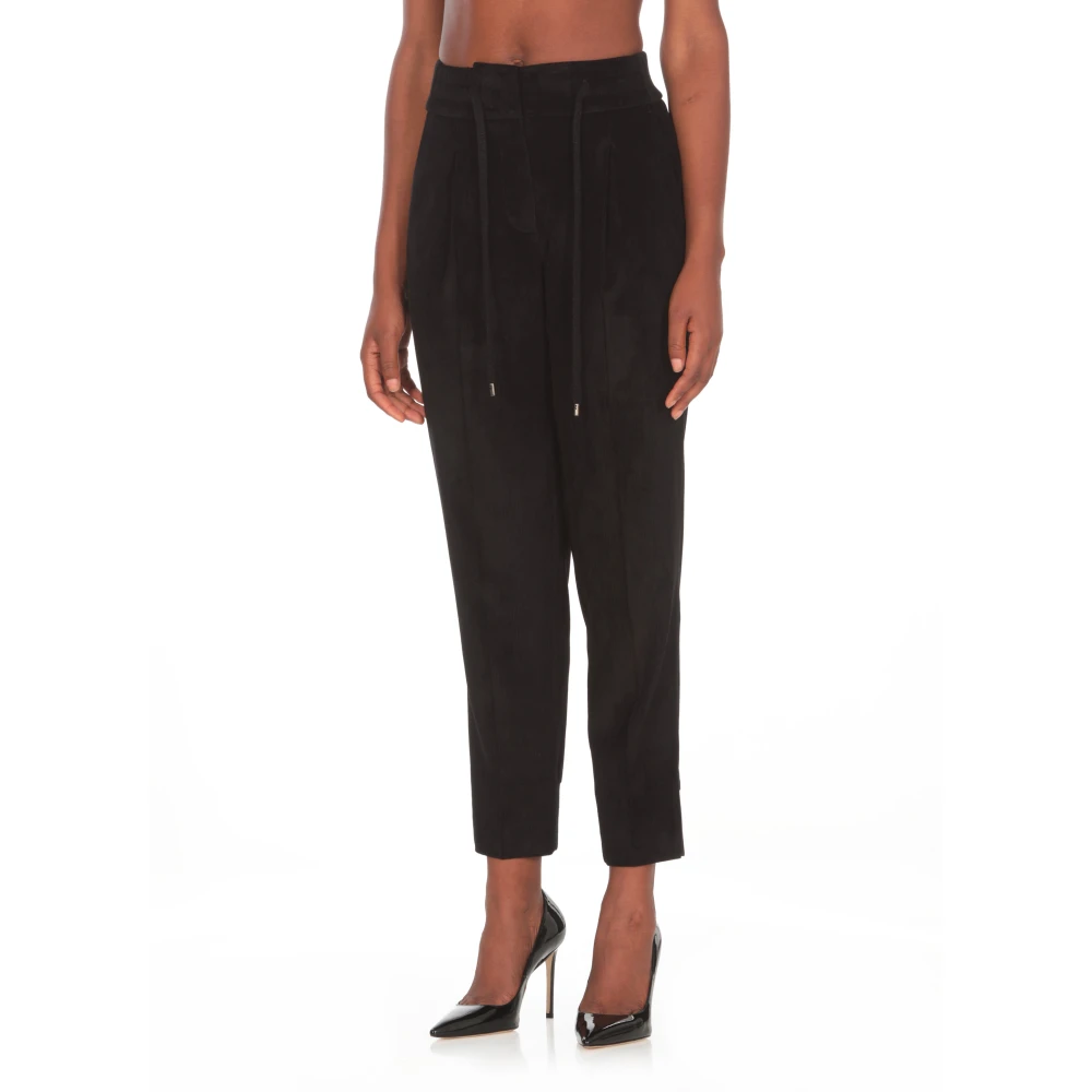 PESERICO Zwarte Geribbelde Broek met Elastische Taille Black Dames