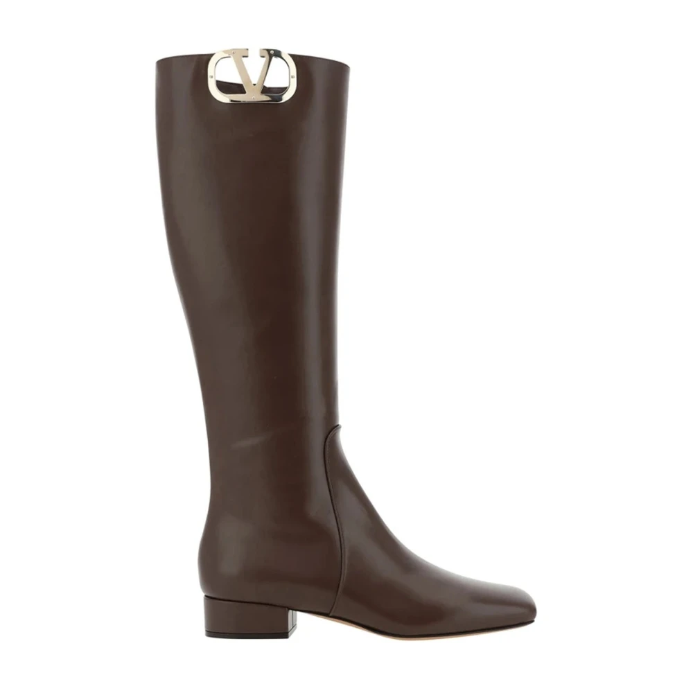 Valentino Garavani Women's Brown Leather Logo Boots