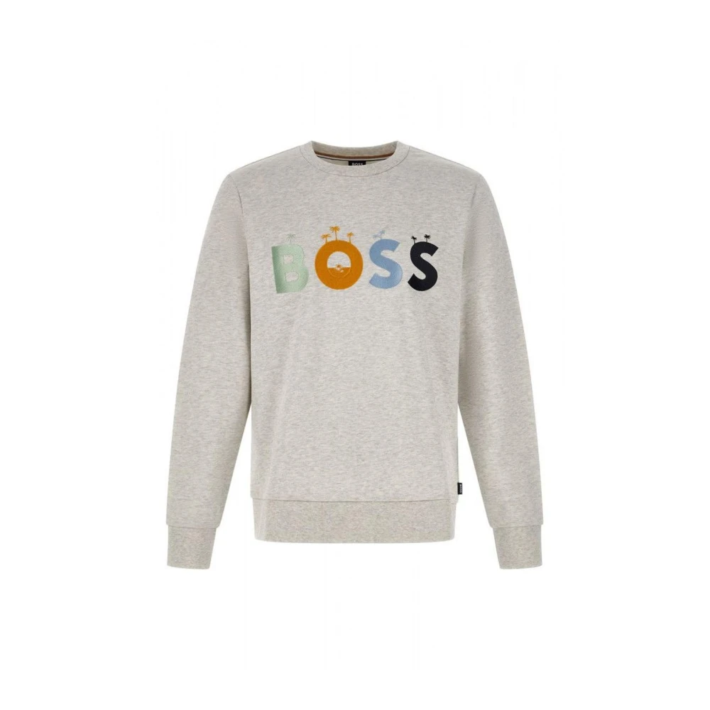 Hugo Men's Grey Palm Print Sweatshirt Logo Details