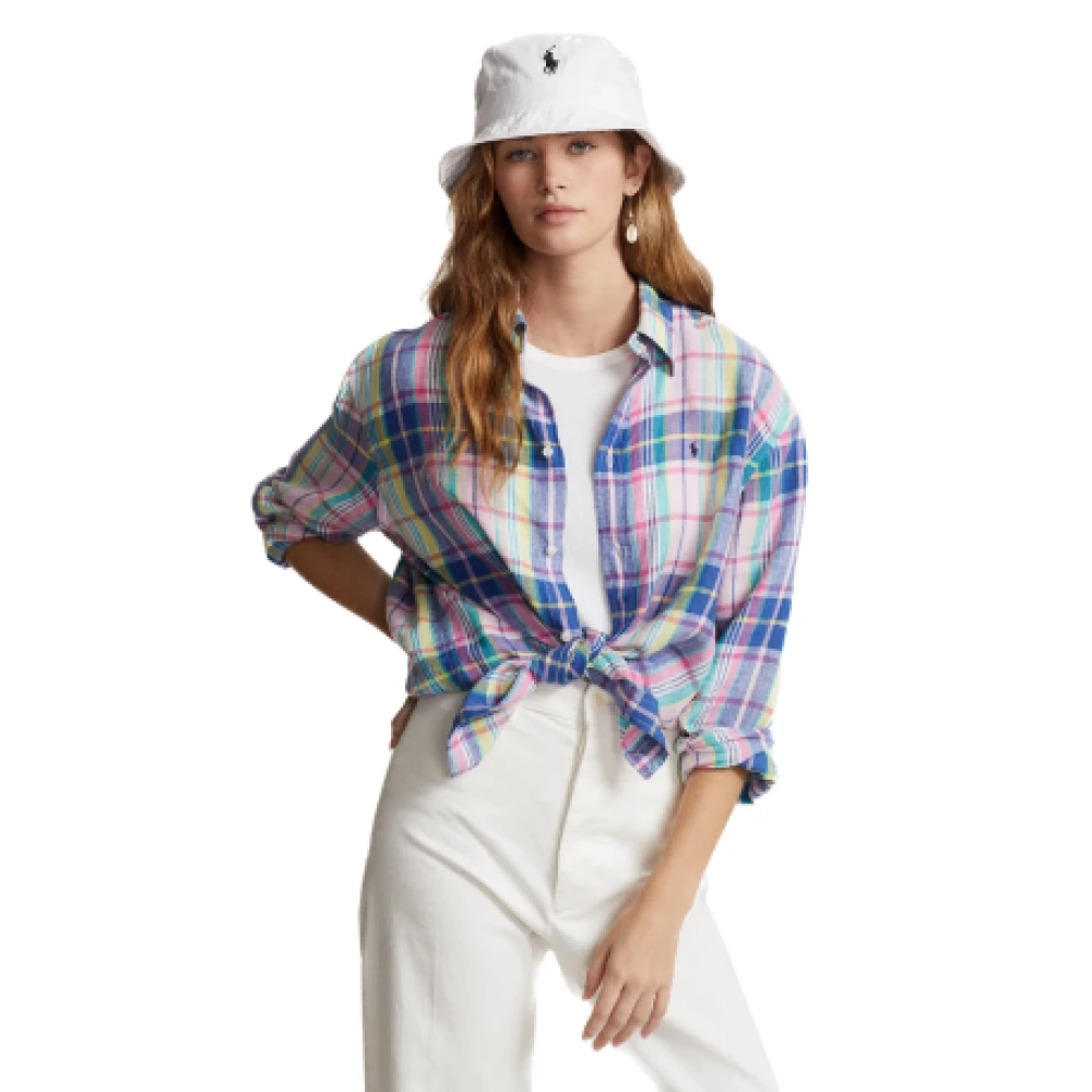 Ralph Lauren Linnen overhemd met geborduurd logo Multicolor Dames