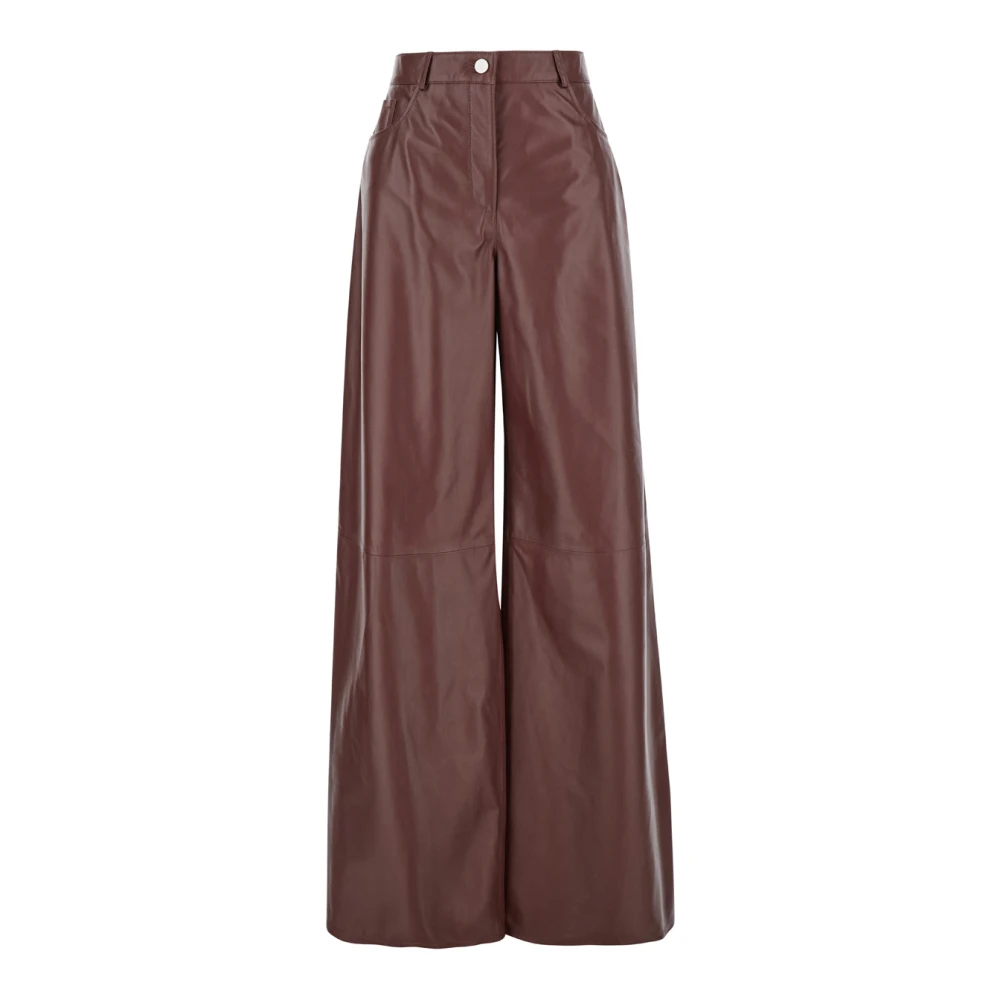 Arma Bordeaux Leren Wijde Pijp Broek Brown Dames