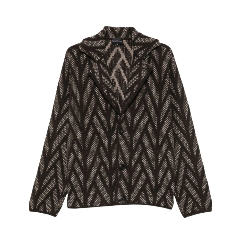 Emporio Armani Chevron Cardigan - Male - Cardigans - Brown - M - Knitwear