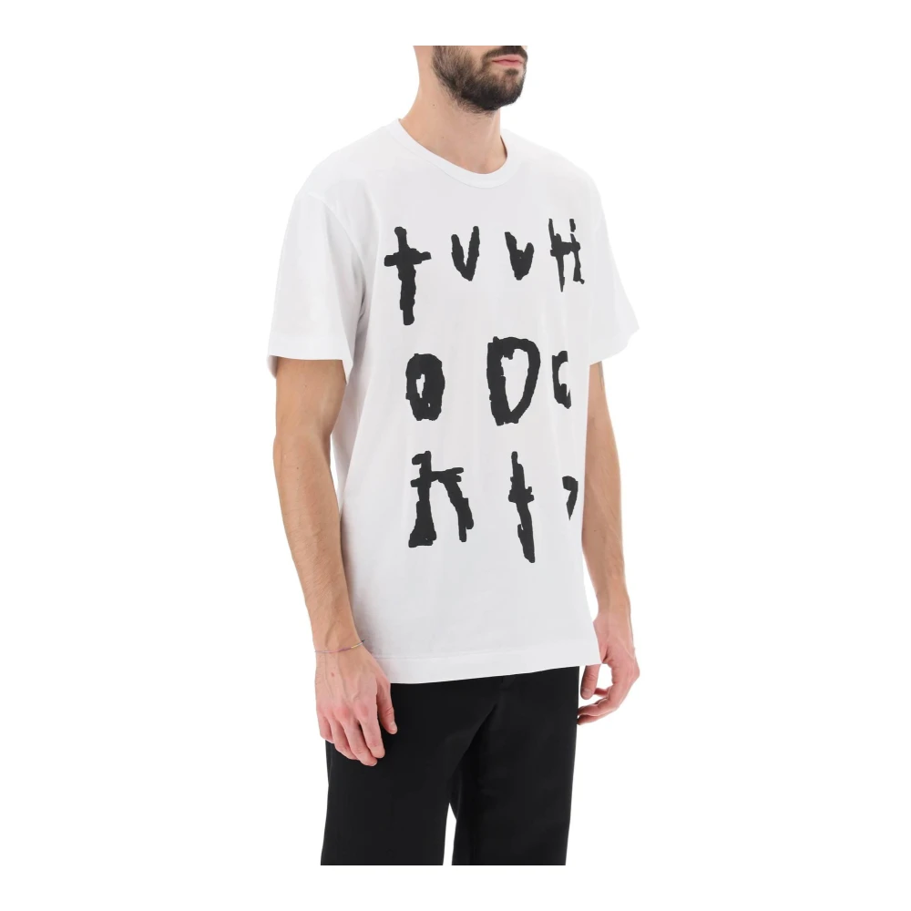Comme des Garçons Artwork Print T-Shirt uit de Homme Plus Collectie White Heren