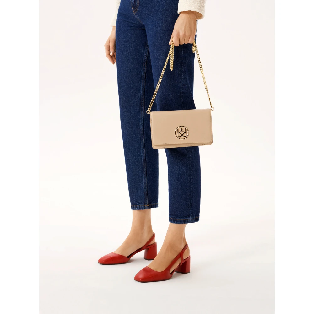 Kazar Leren rechthoekige tas aan een gouden ketting Beige Dames