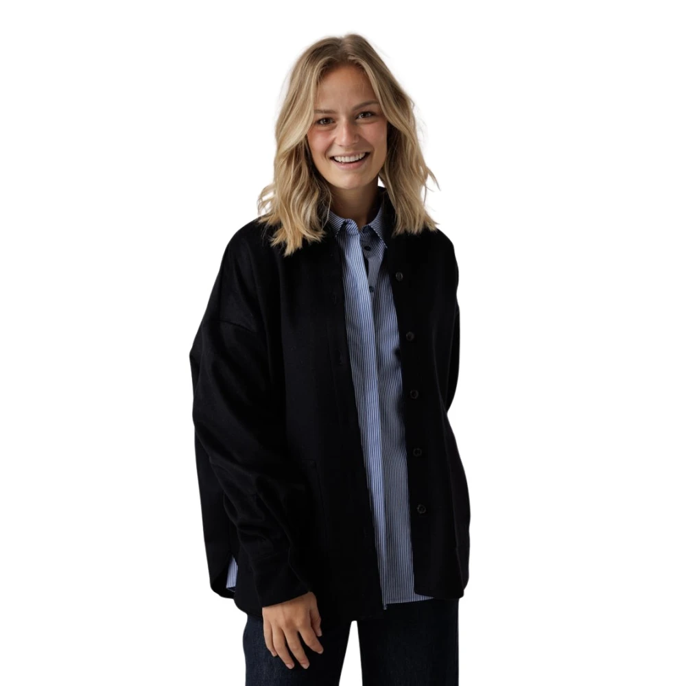 Drykorn Blauwe Wollen Jas Black Dames