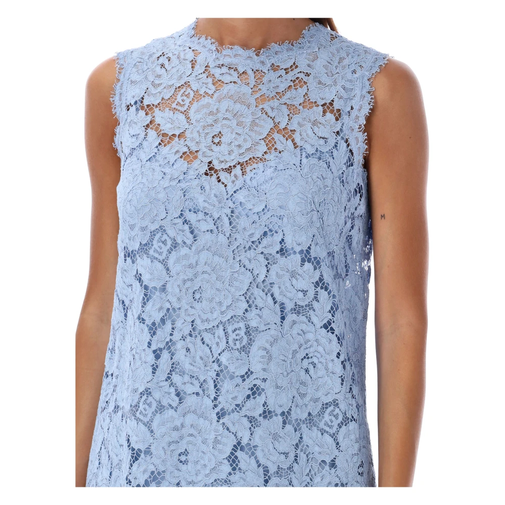 Dolce & Gabbana Lila Blauwe Kant Mini Jurk Blue Dames