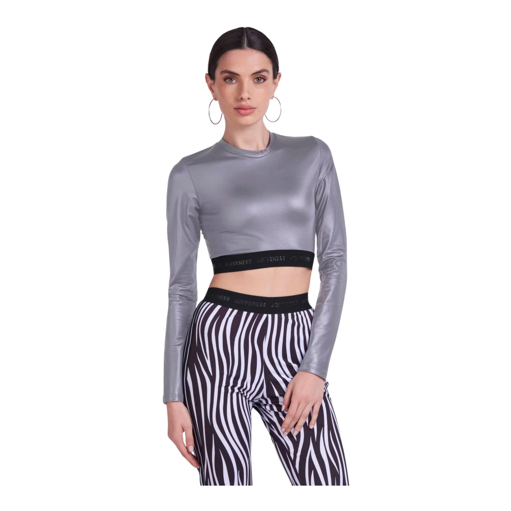 4Giveness Lycra Lange Mouw Logo Elastische Top Gray Dames