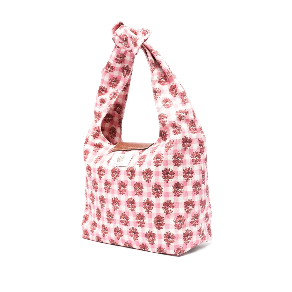 Longchamp Roze Bloemen Canvas Schoudertas Pink Dames