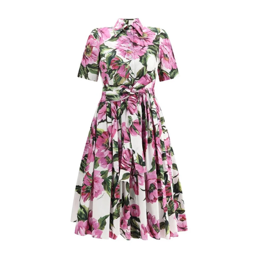 Dolce & Gabbana Peony Print Chemisier Jurk met Wijd Uitlopende Rok Multicolor Dames