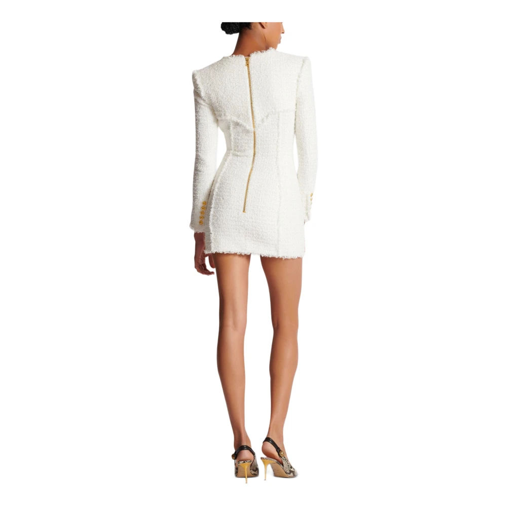 Balmain Tweed Korte Jurk White Dames