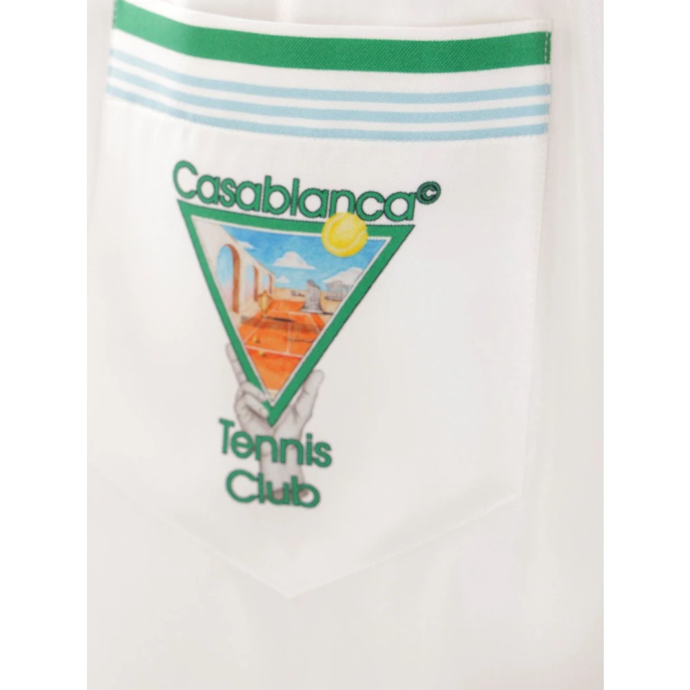 Casablanca Witte Zijden Streep Shorts White Heren