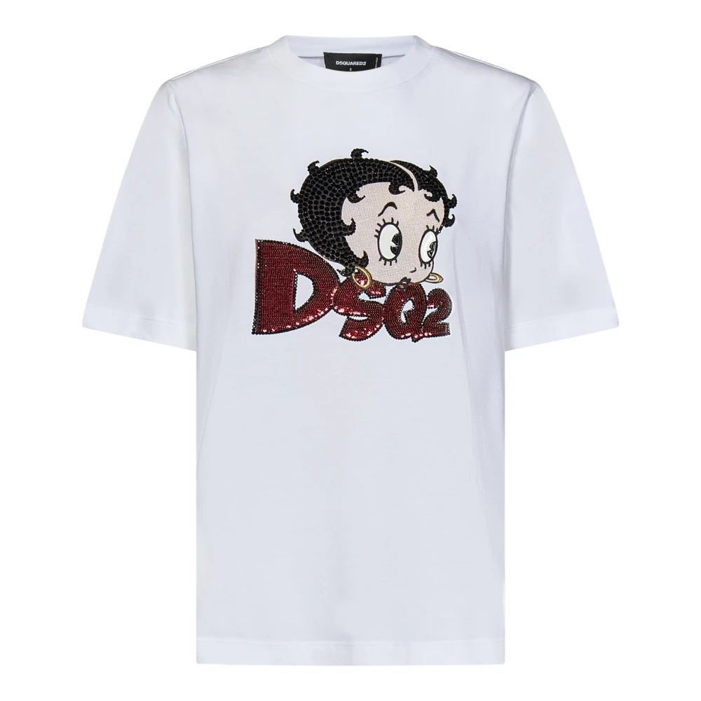Dsquared2 T-shirts en Polos met Cartoon Print White Dames