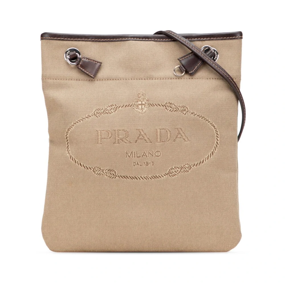 Prada Vintage Women's Brown Vintage Cross Body Bags, One Size, Pre-Owned Textured Shoulder Bag With Strap And Embellished Detail