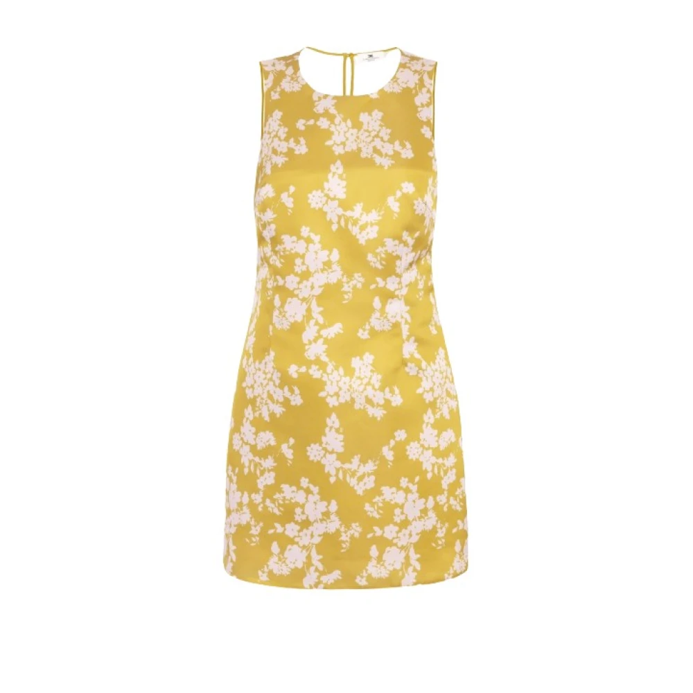 Elisabetta Franchi Mouwloze hertogin jurk met bloemenprint Yellow Dames