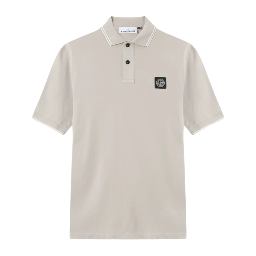 Stone Island Gray Polo Shirts, Male, 3XL, Slim-Fit Short-Sleeve Polo With Compass Patch