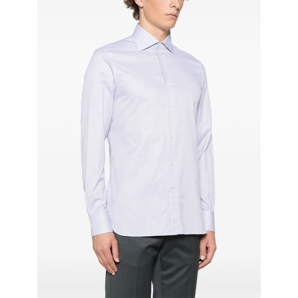 Ermenegildo Zegna Gestreept Katoenen Overhemd Blue Heren