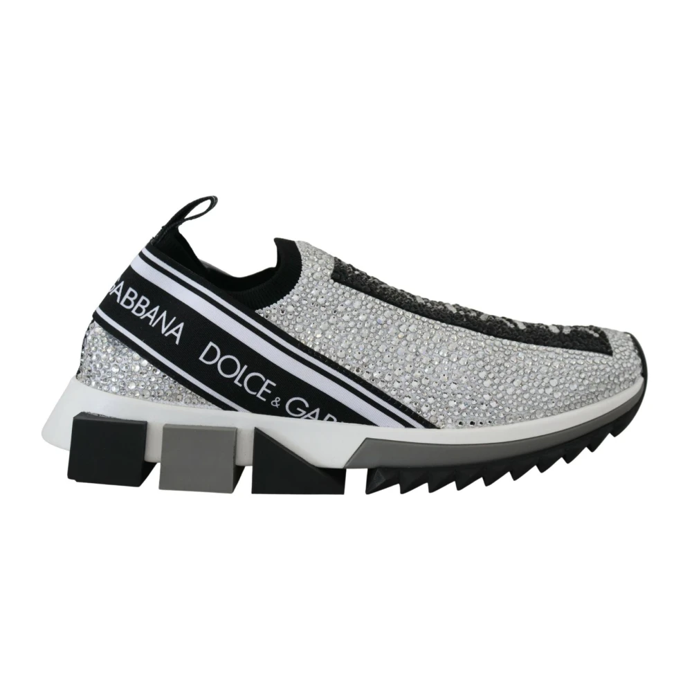 Dolce & Gabbana , Sneakers, Female, Gray, 4 1/2 Uk, Silver Rhinestone Slip-On Trainers