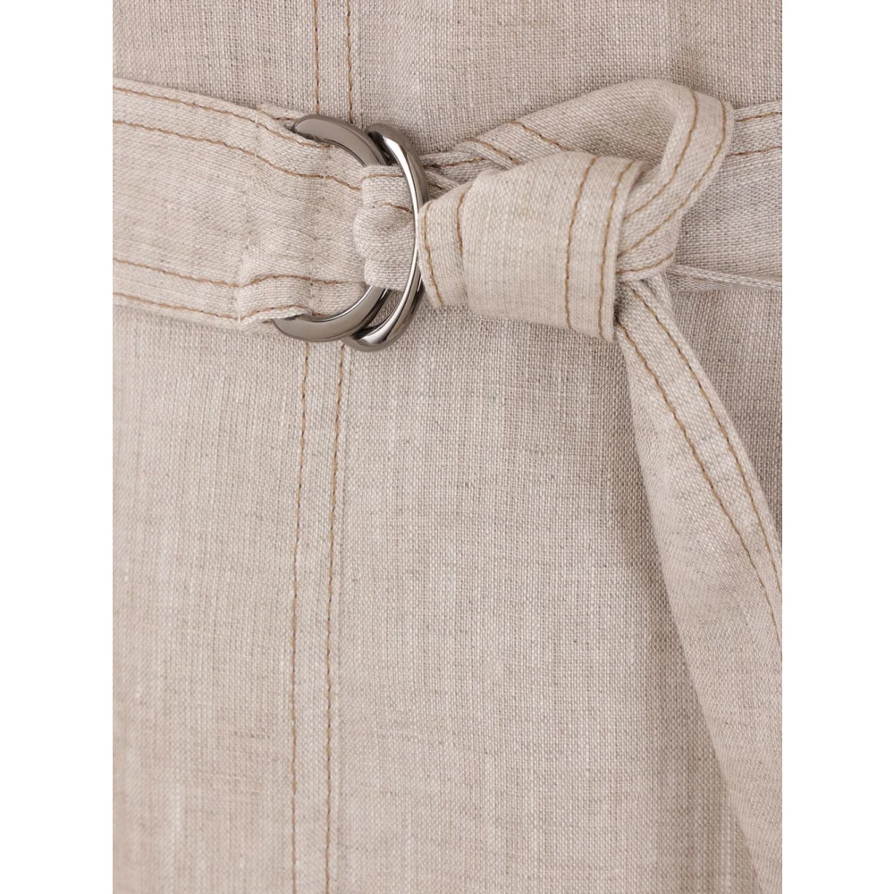 BRUNELLO CUCINELLI Zand linnen jurk met knoopsluiting Beige Dames