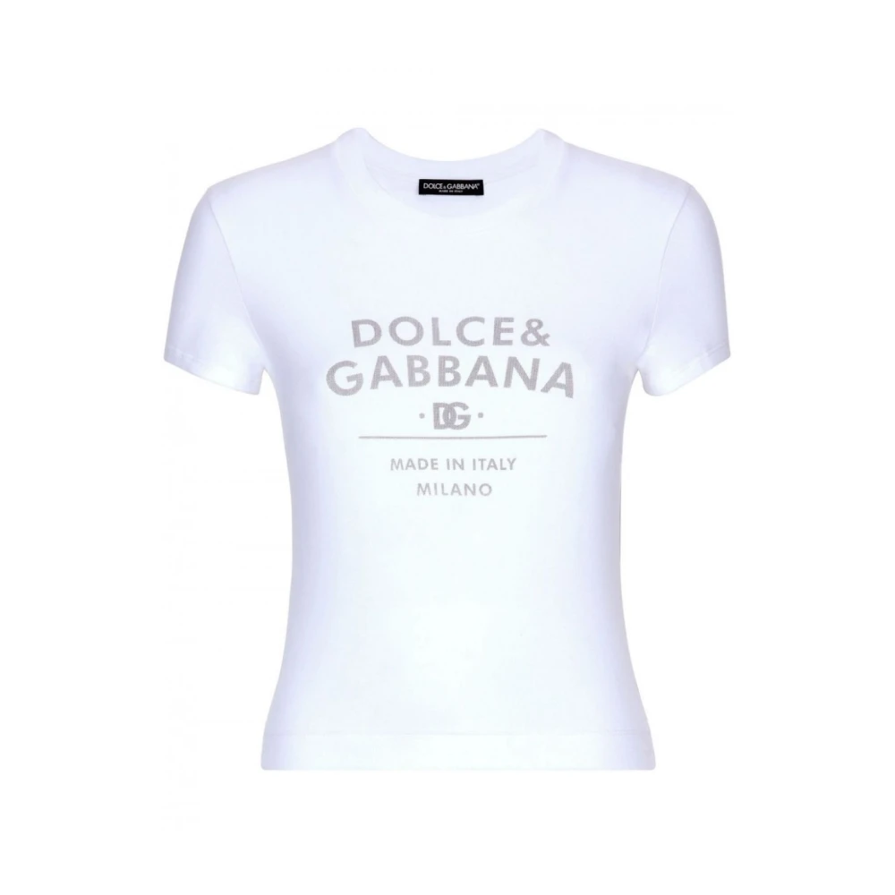 Dolce & Gabbana Wit Jersey T-Shirt met Opschrift White Dames