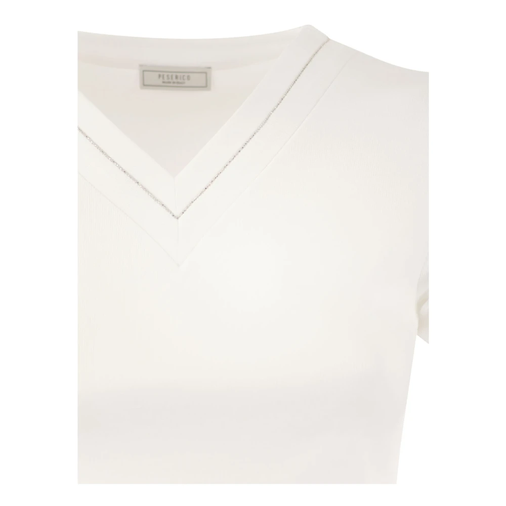 PESERICO Witte V-hals T-shirt met Spotlight Detail White Dames